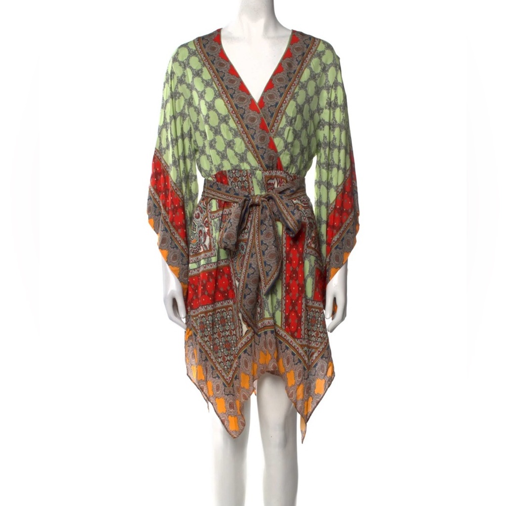 ALICE + OLIVIA Haveri Handkerchief Kimono Mini Dress Tie Sash Belt Size 2 NWT